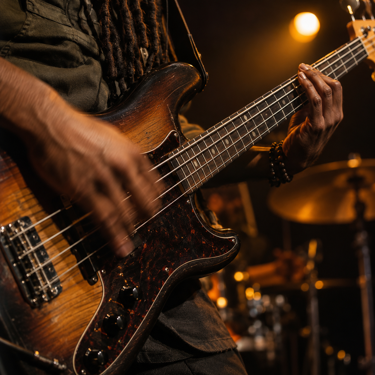 Bass player creating a live groove